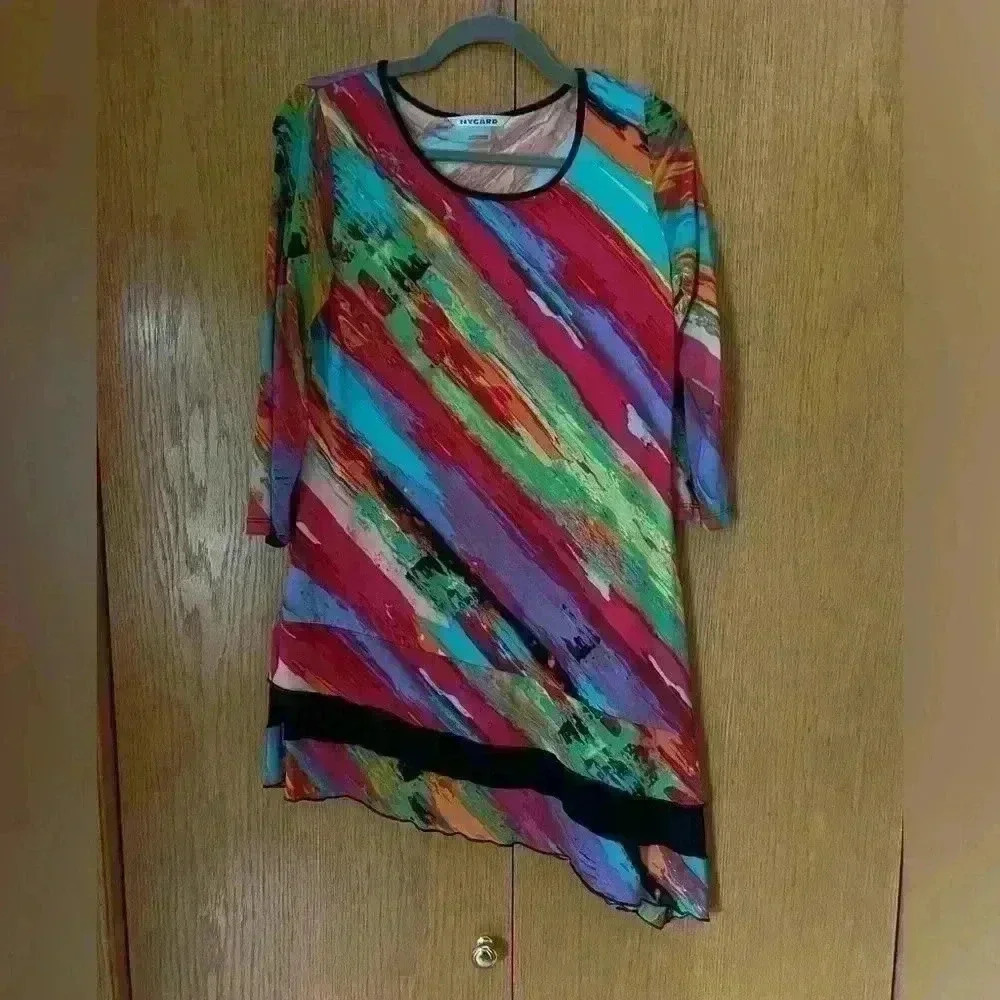 Nygard Asymmetrical Multicolor Tunic Mesh 3/4 sleeve Tunic S